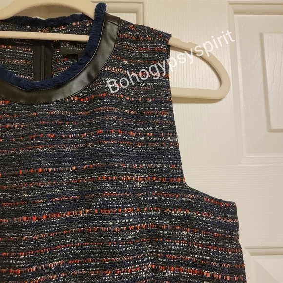 NWT $149 Faux Leather Trim Tweed Sheath Shift Dress - Picture 14 of 17